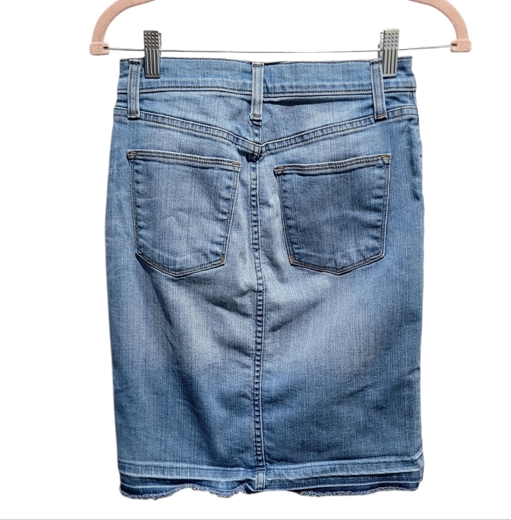J.Crew Frayed Hem Denim Pencil Skirt Blue Stretch Jean Skirt Size XS / 0 - Picture 3 of 8